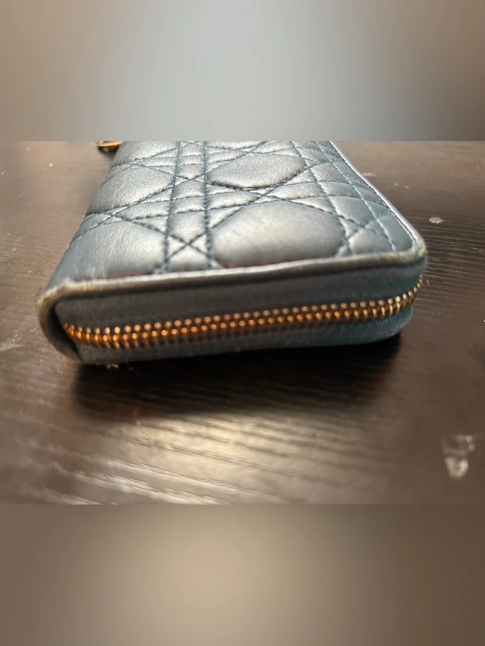 Authentic Christian Dior Lady Dior Voyageur Wallet Cloud Blue/Celeste Cannage